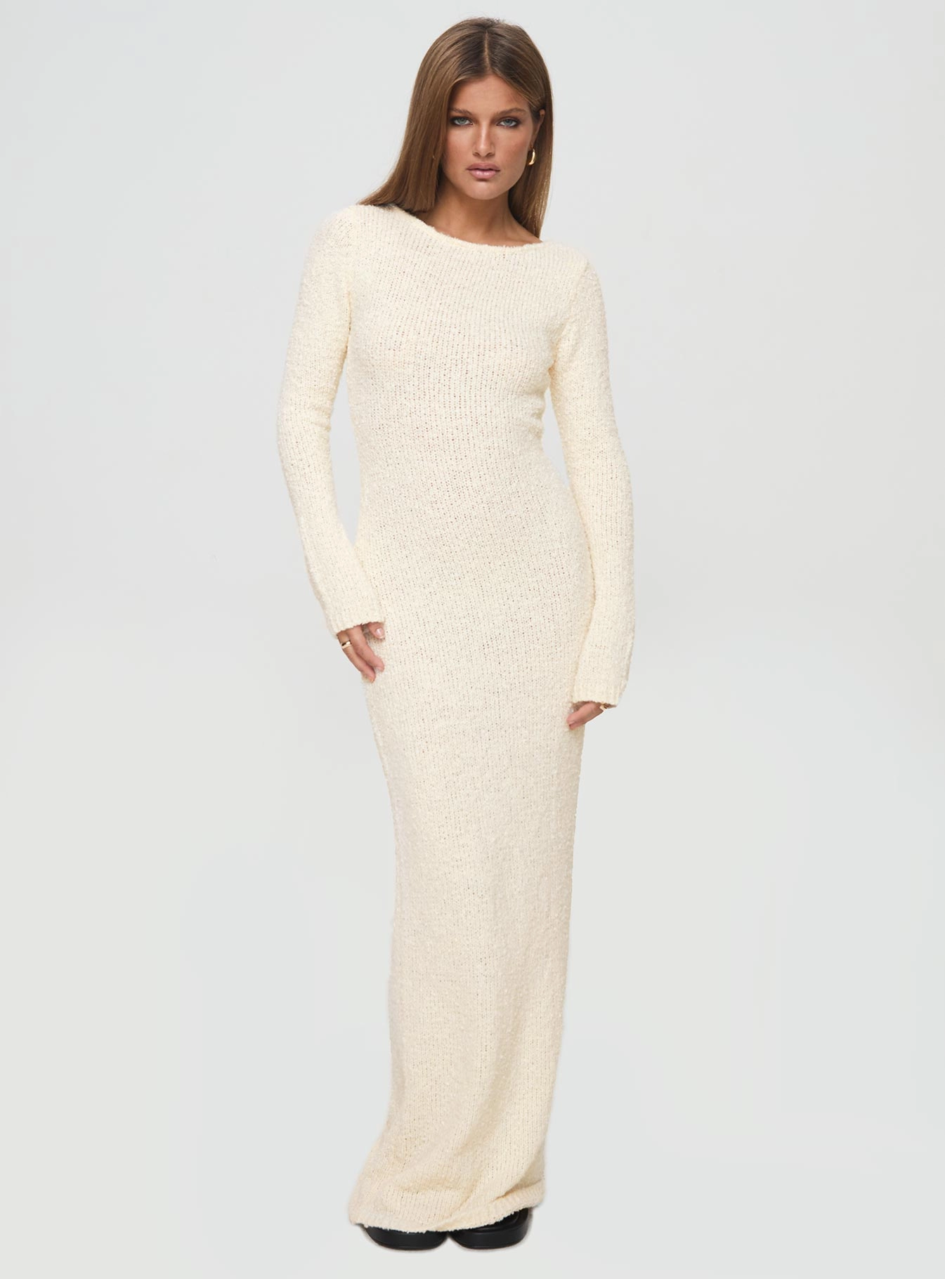 Cosy Up Long Sleeve Boucle Maxi Dress Cream City Layer