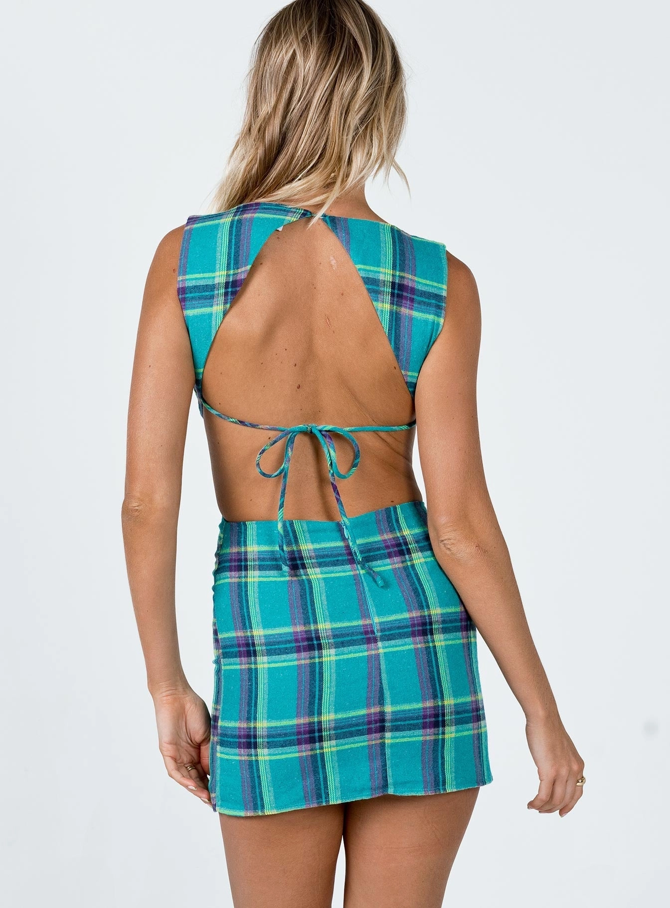 Draped Silhouette Travel Fit Emeri Mini Dress Green Check
