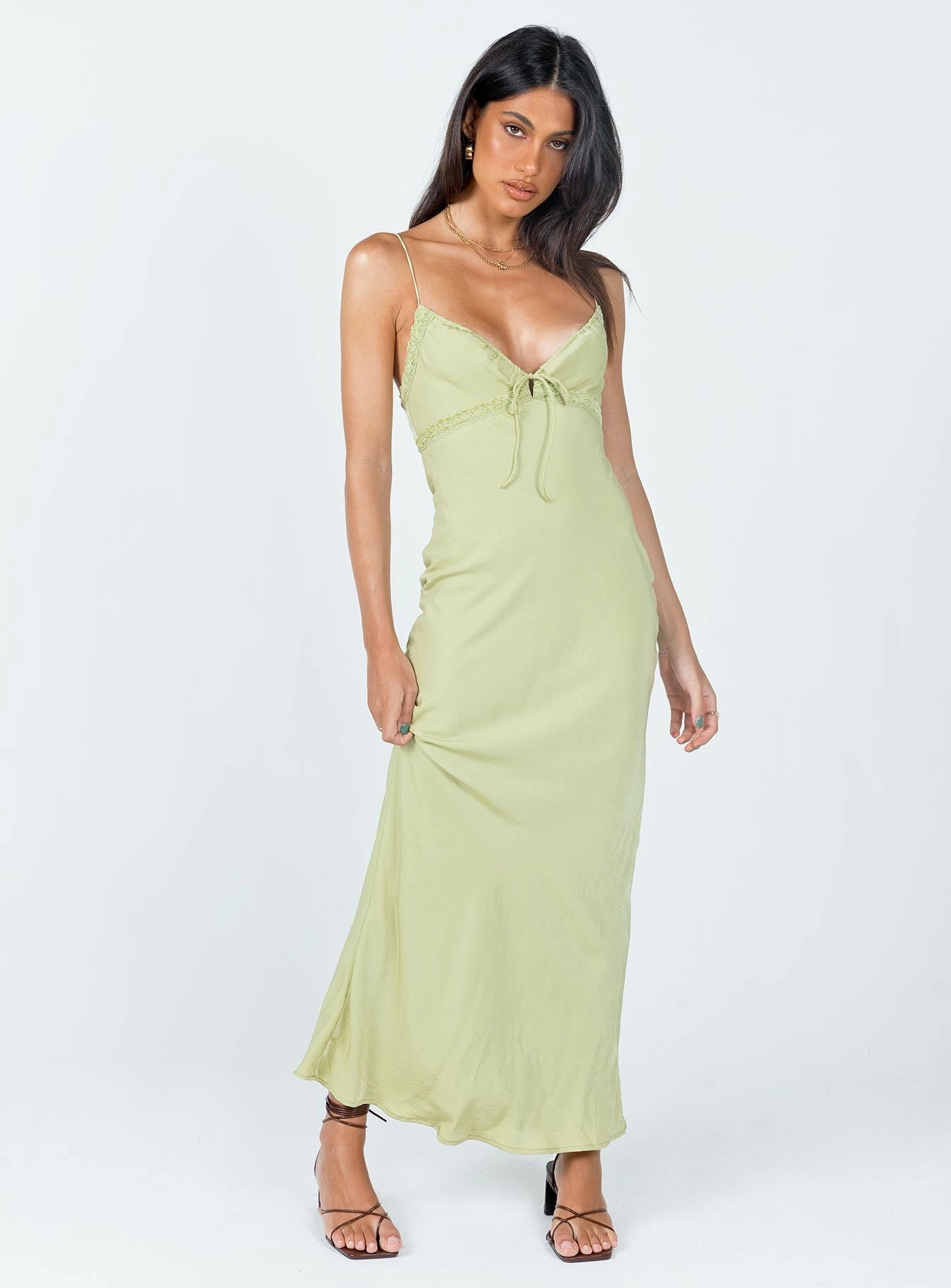 Chic Tailoring Balloon-Sleeve Emily Maxi Dress Green