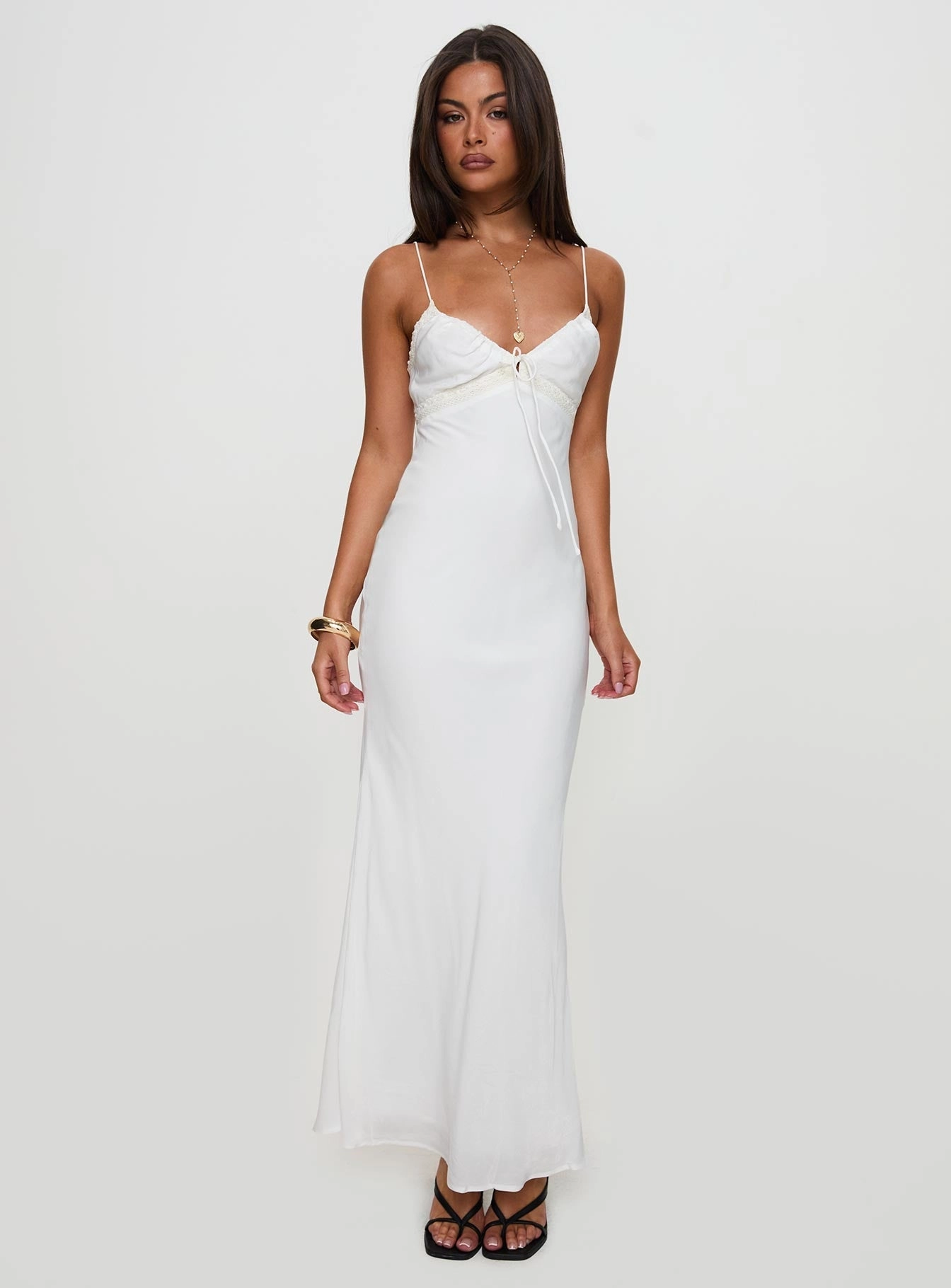 Edge Detail ContrastStitching Emily Maxi Dress White