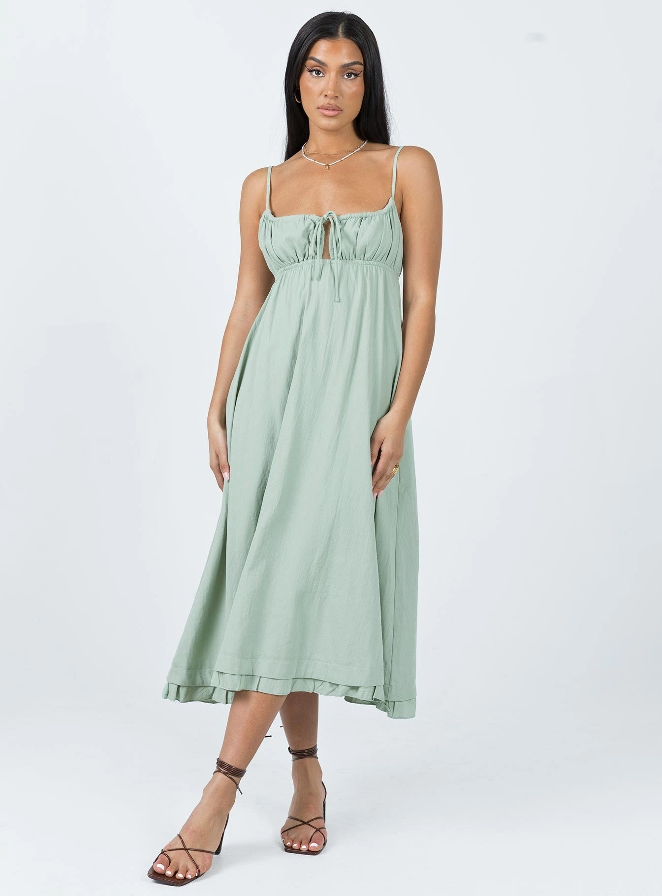 Empress Of Love Midi Dress Sage Lace-Sleeve Calm Shine