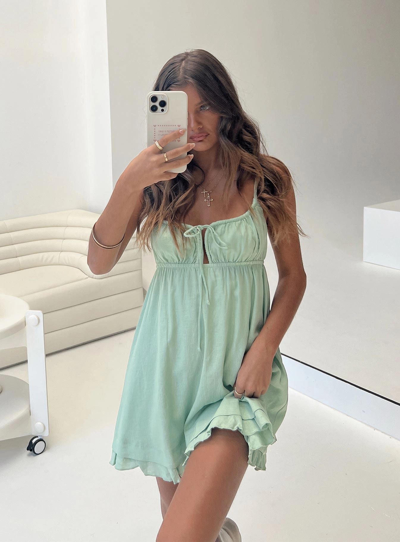 Empress Of Love Mini Dress Sage Cozy Texture Comfy Design