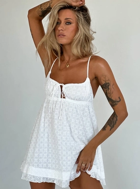 Empress of Love Mini Dress White Embroidery vacation look