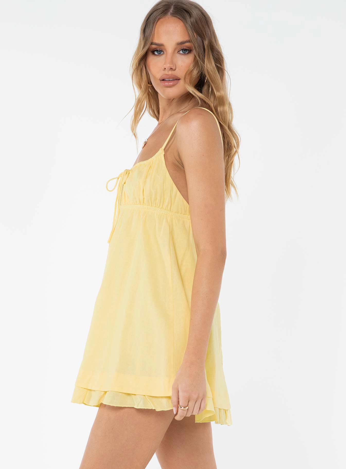 Empress Of Love Mini Dress Yellow Front Ruffle