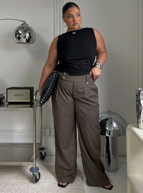 Briellea Thick Waistband Pant Pinstripe Curve Core Basic Neutral Tone