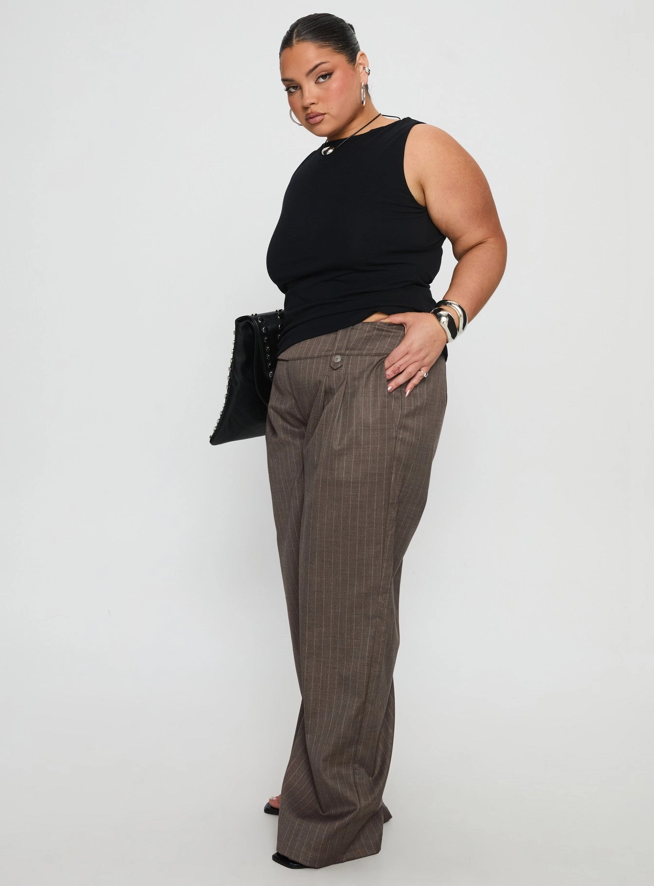 Durable Comfort Briellea Thick Waistband Pant Pinstripe Curve
