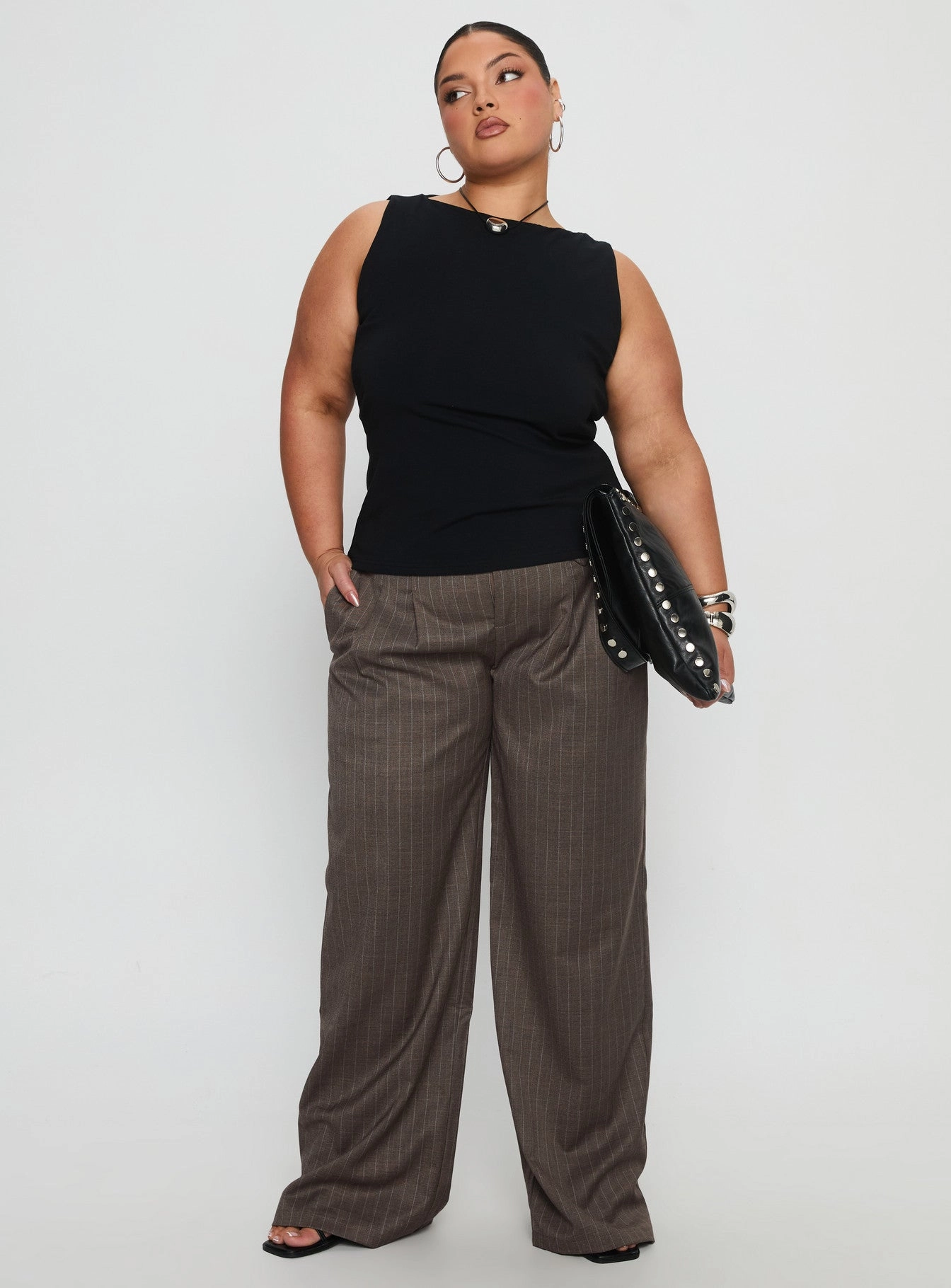 MachineWashableFabric Clean Finish Briellea Thick Waistband Pant Pinstripe Curve