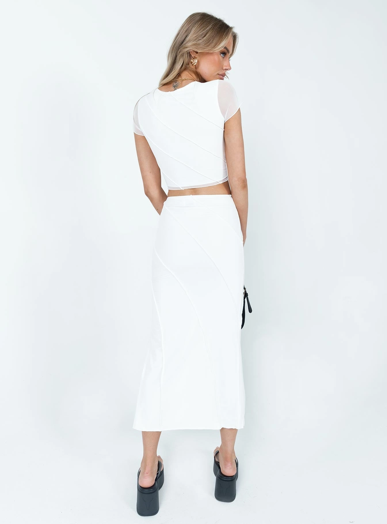 Erika Midi Skirt White Washable fabric raw hem