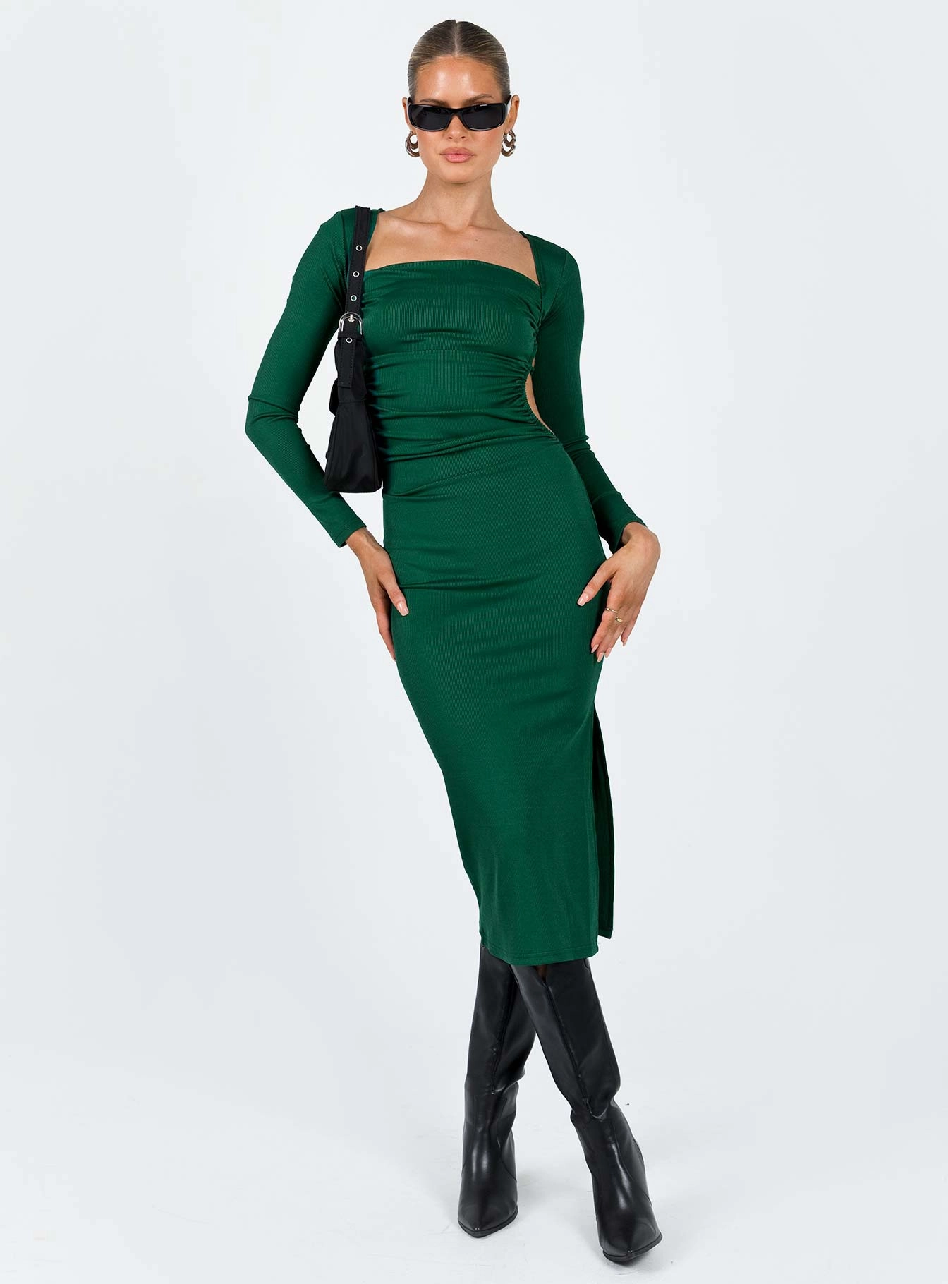 Happy Scent Esplin Long Sleeve Midi Dress Green