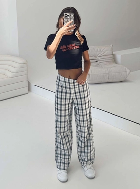 Euros Check Pants Black / White Petite Quality Fabric Durable Twill