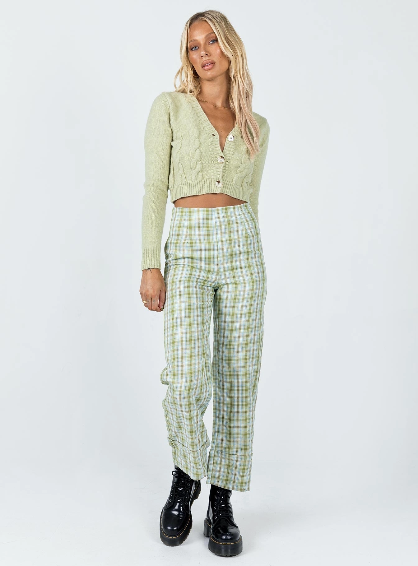 Euros Pants Light Green Check Travel Style BreathableMeshLining