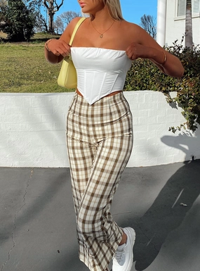 Euros Pants Yellow Check Light wash Form Fitting