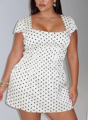 Evangelie Ruched Mini Dress White Polka Curve Tall Fit