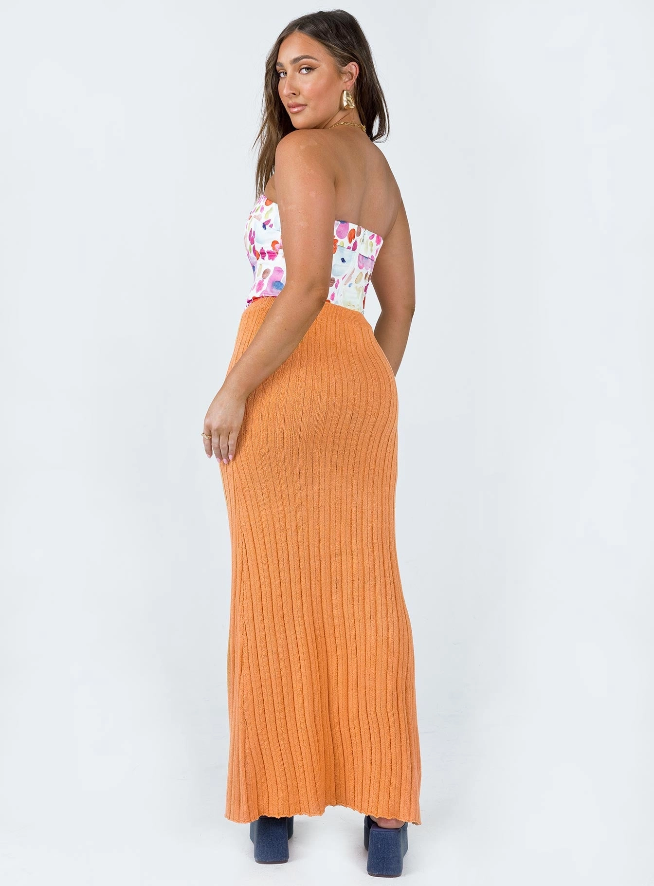 Belle Knit Maxi Skirt Peach birthday party Velvet Finish