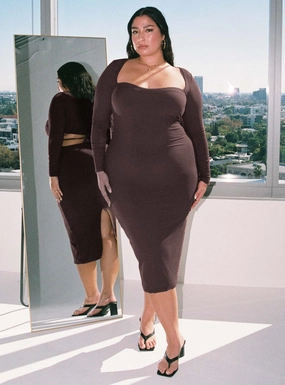Nolan Midi Dress Brown Curve Chilly Comfort Wear Chic Motion