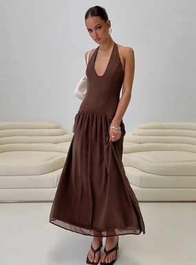 Chestnut Drop Waist Maxi Dress Brown Classic sheath dress