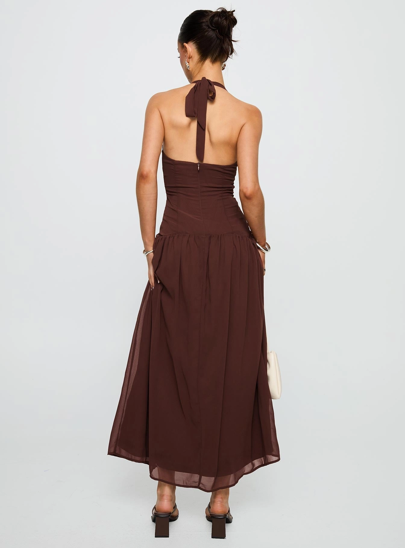Mesh Soft bold appearance Chestnut Drop Waist Maxi Dress Brown