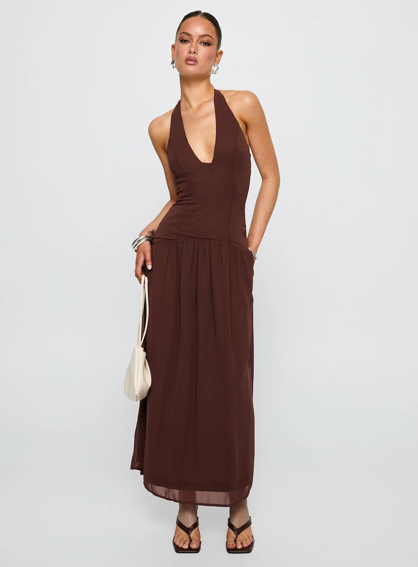 Comfy Wear Chestnut Drop Waist Maxi Dress Brown