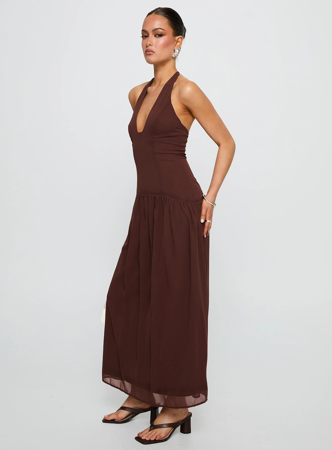Fall Fashion Light Attitude Chestnut Drop Waist Maxi Dress Brown