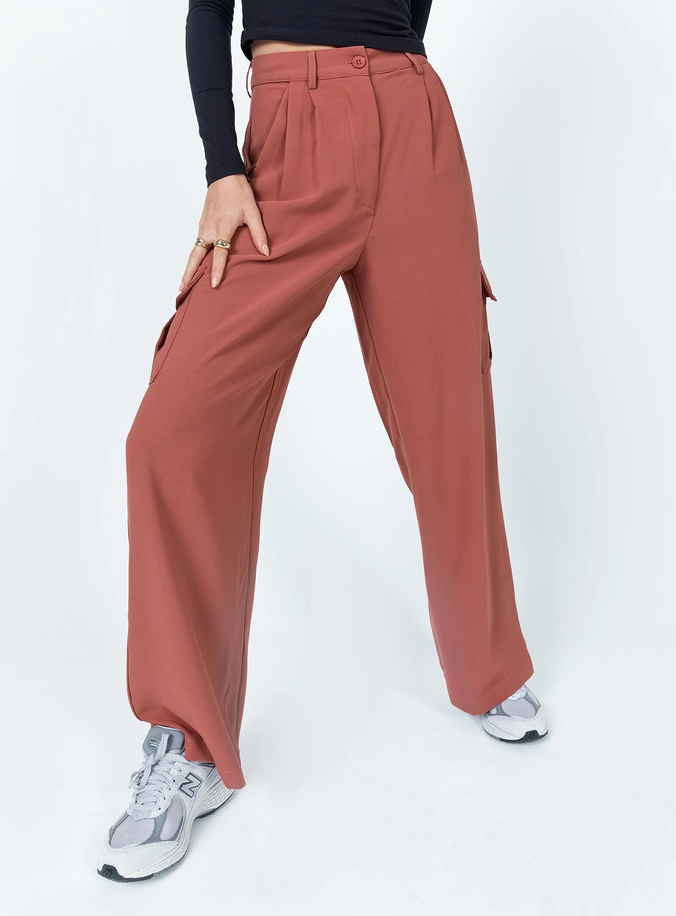 Kenzi Pants Brown Decorative stitching Workout-ready
