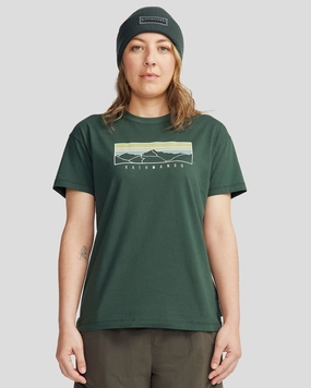 Women's Mountain Sunset Organic Cotton T-shirt - Deep Forest Athletic Fit Biodegradable Options