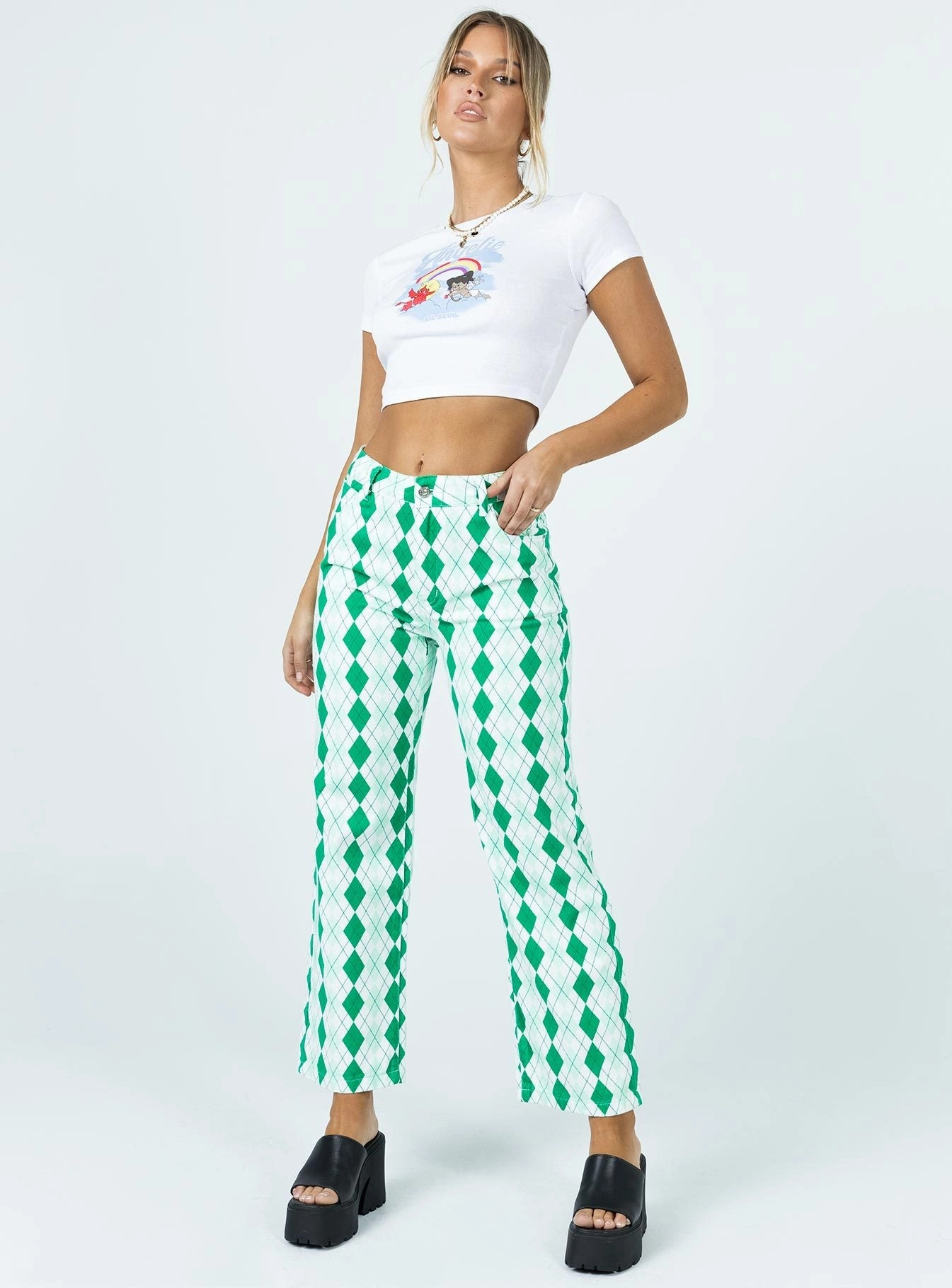 Argyle Straight Leg Print Pant Weekend Uniform Date Night Sustainable
