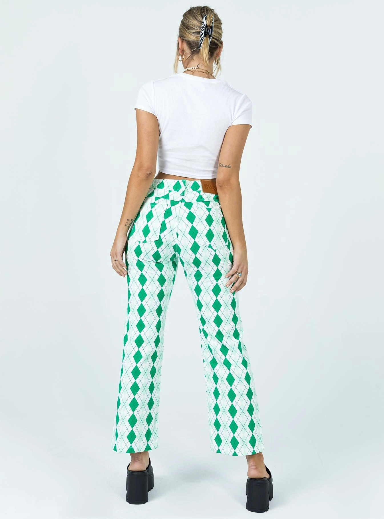 Brunch Outfit Casual Argyle Straight Leg Print Pant
