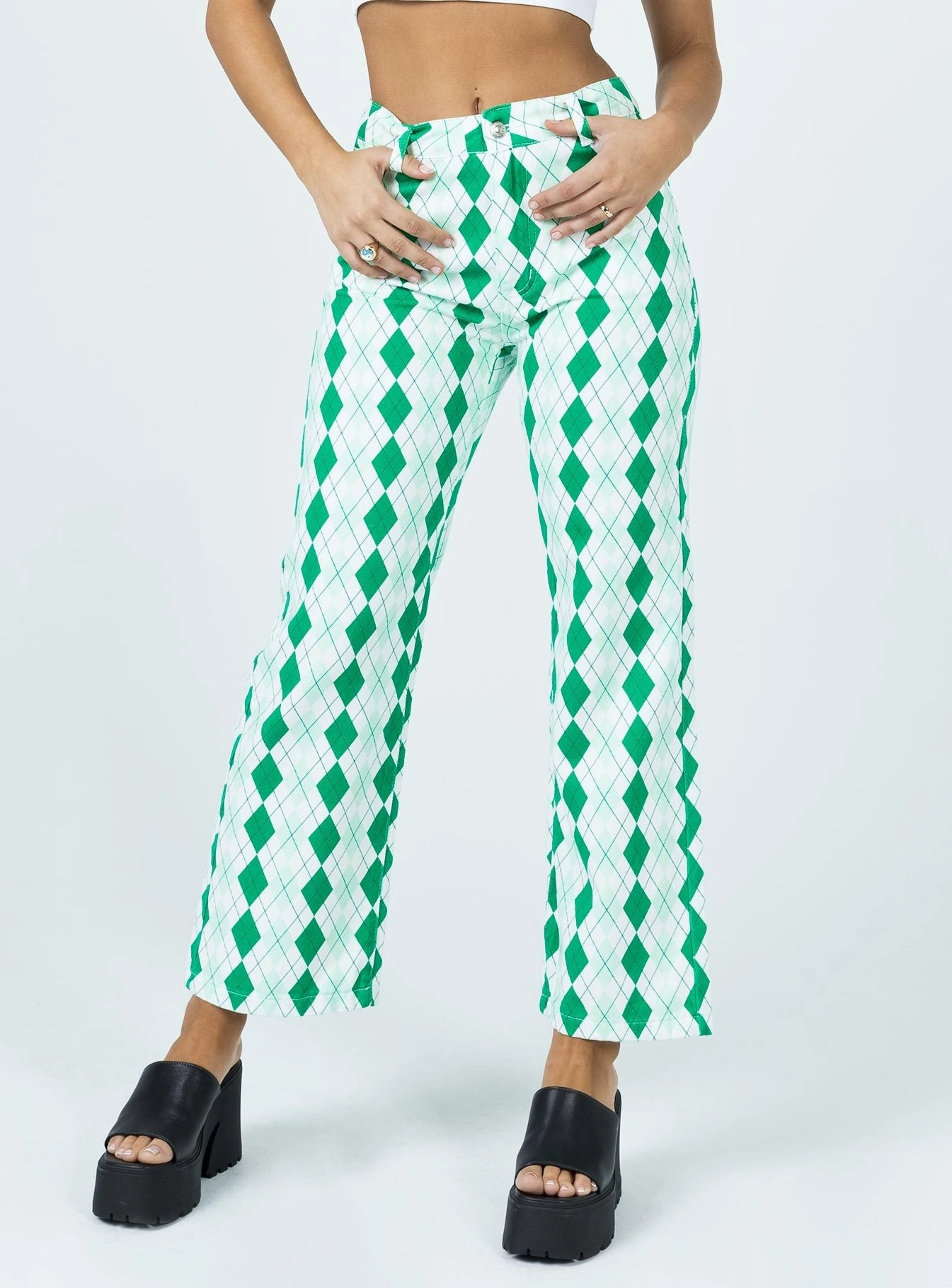 Argyle Straight Leg Print Pant Everyday Piece Soft Stretch