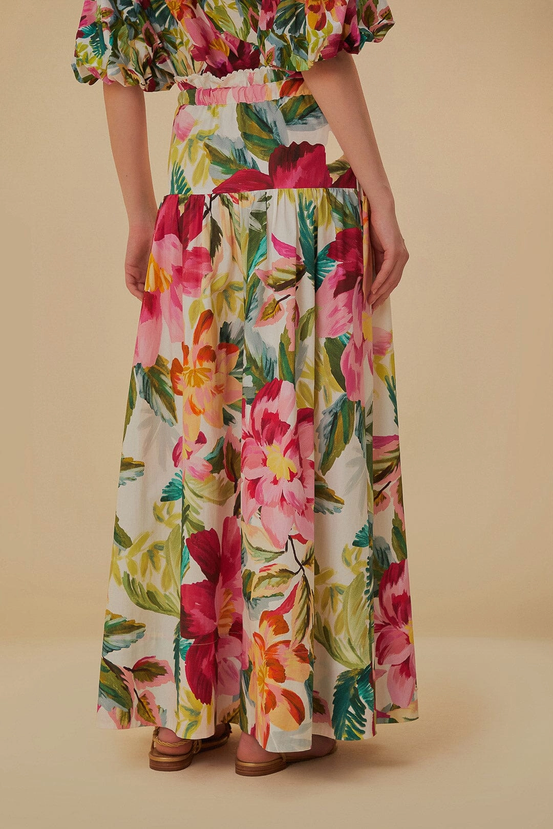 Easy Motion Off-White Painted Flowers Maxi Skirt