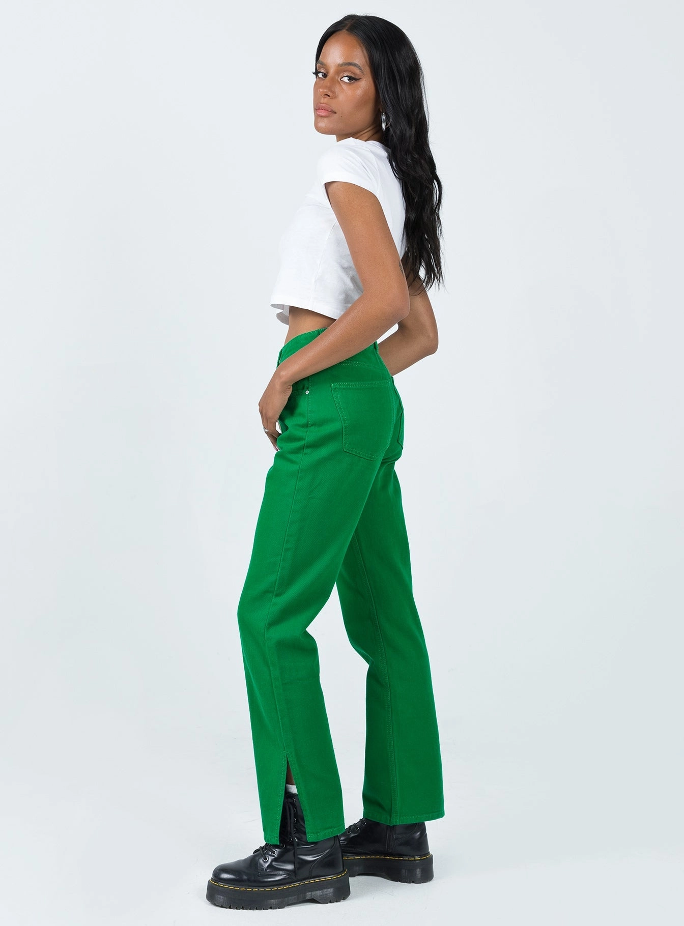 Barnie Split Hem Jeans Green Lightweight Earthy Nature Lover