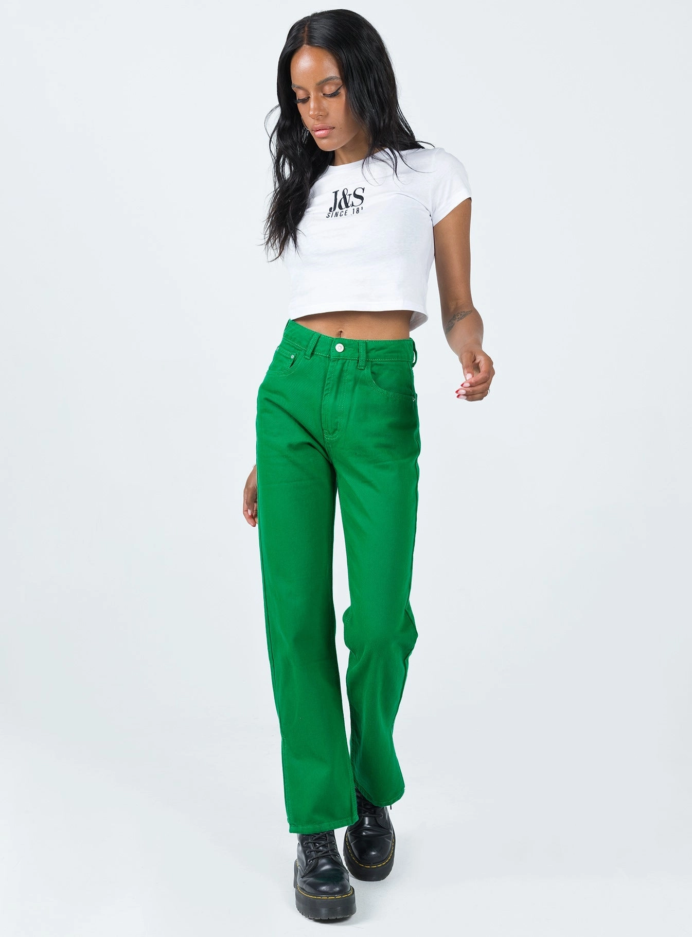 Barnie Split Hem Jeans Green Life Ready
