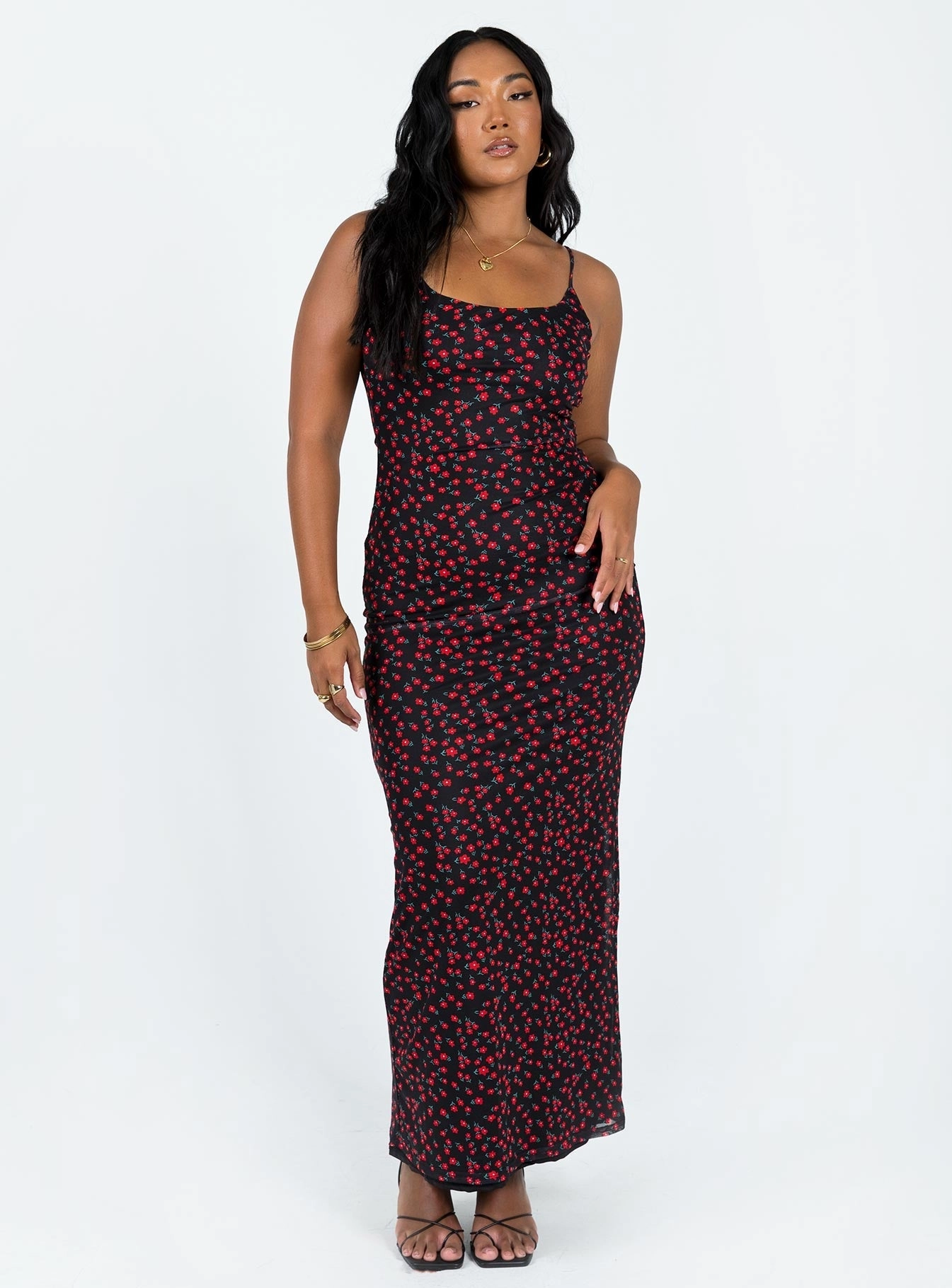 Solid-color Knox Maxi Dress Black / Red Floral