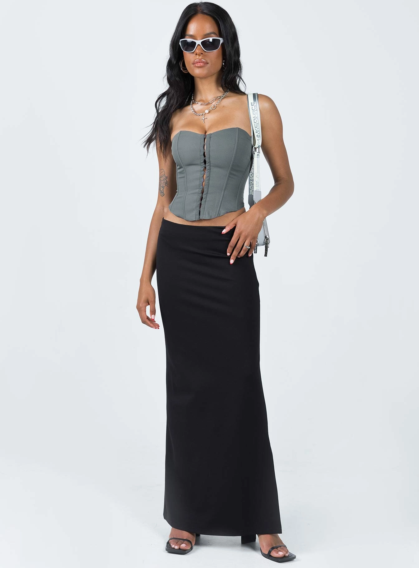 Karley Low Waist Maxi Skirt Black Calm Mood Hand Stitched
