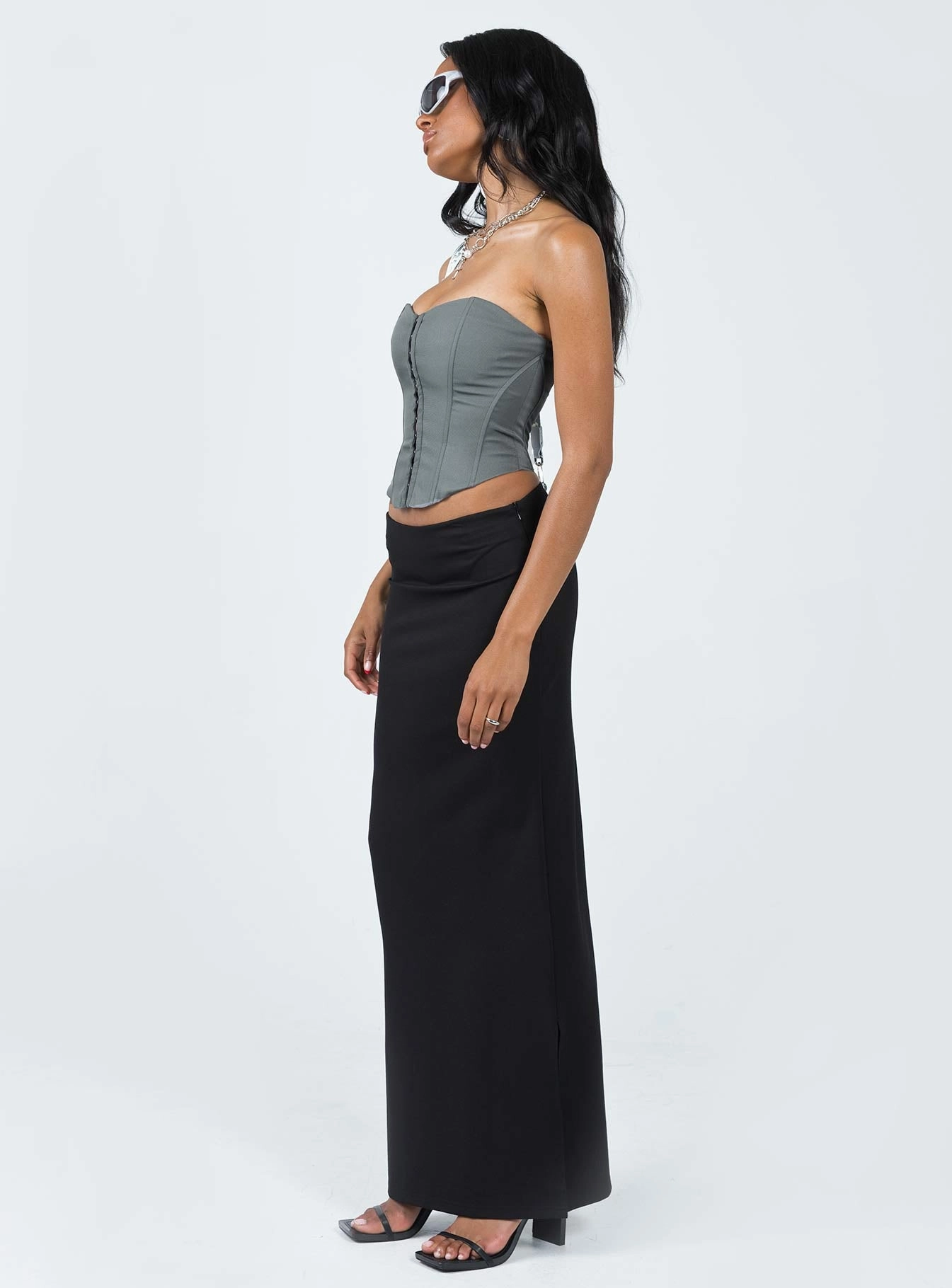 quick dry Convertible Length Karley Low Waist Maxi Skirt Black