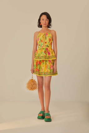 Yellow Delicate Fruit Garden Mini Skirt Crisp Edge
