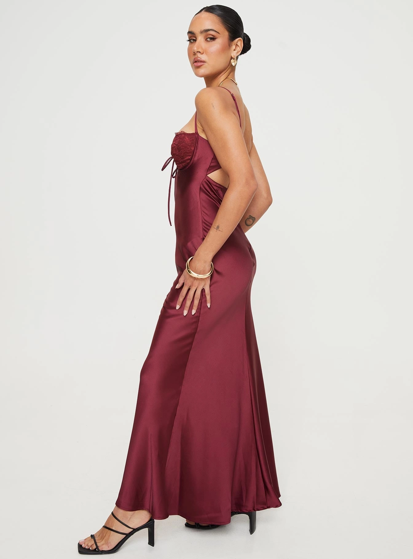 Mesh Soft Inner lining Fadyen Bias Cut Maxi Dress Burgundy