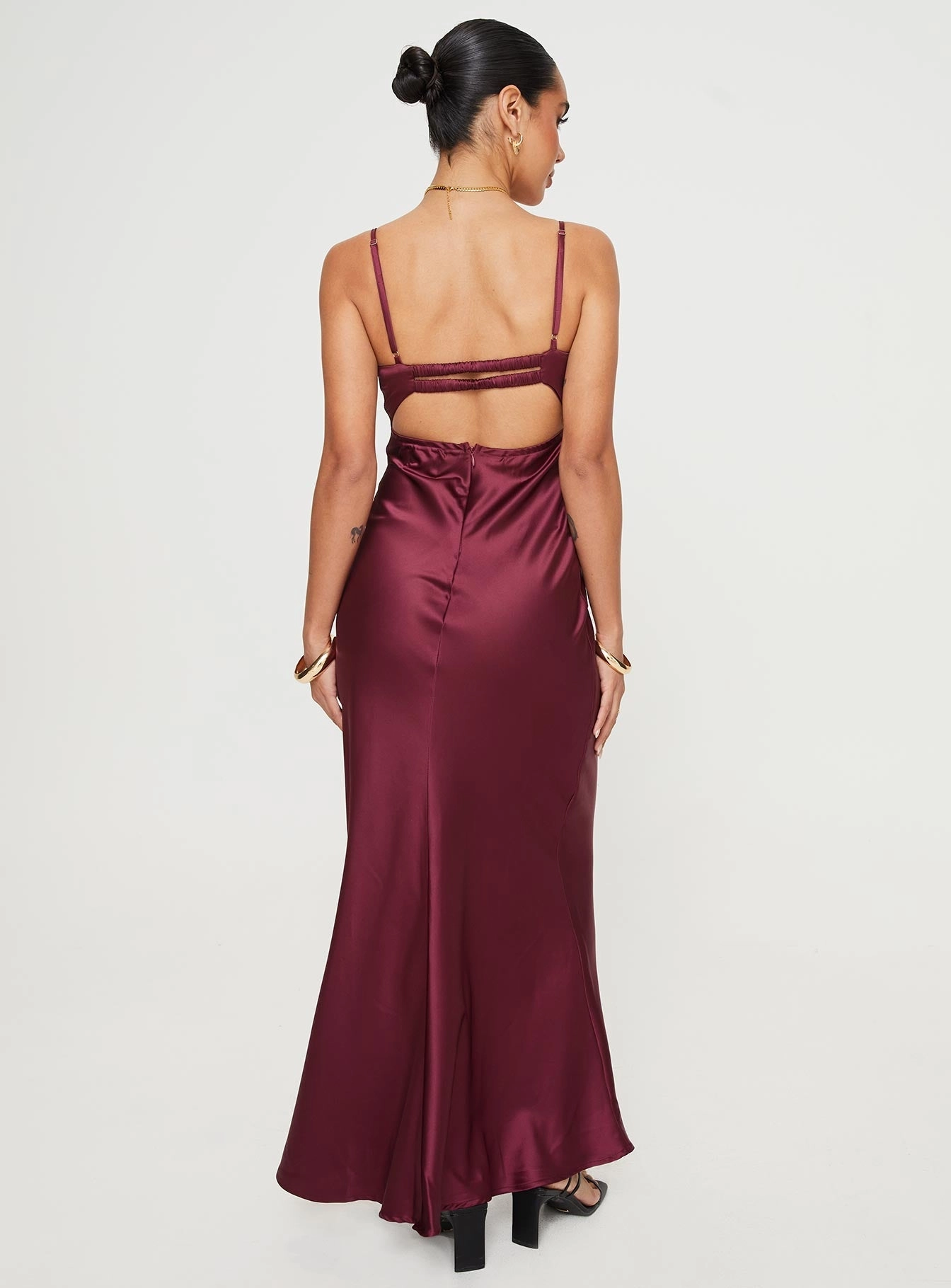 Fadyen Bias Cut Maxi Dress Burgundy Cool Drape Clear Blush