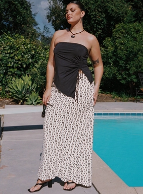 Ultra Comfort Mercer Linen Blend Maxi Skirt Black / White Curve