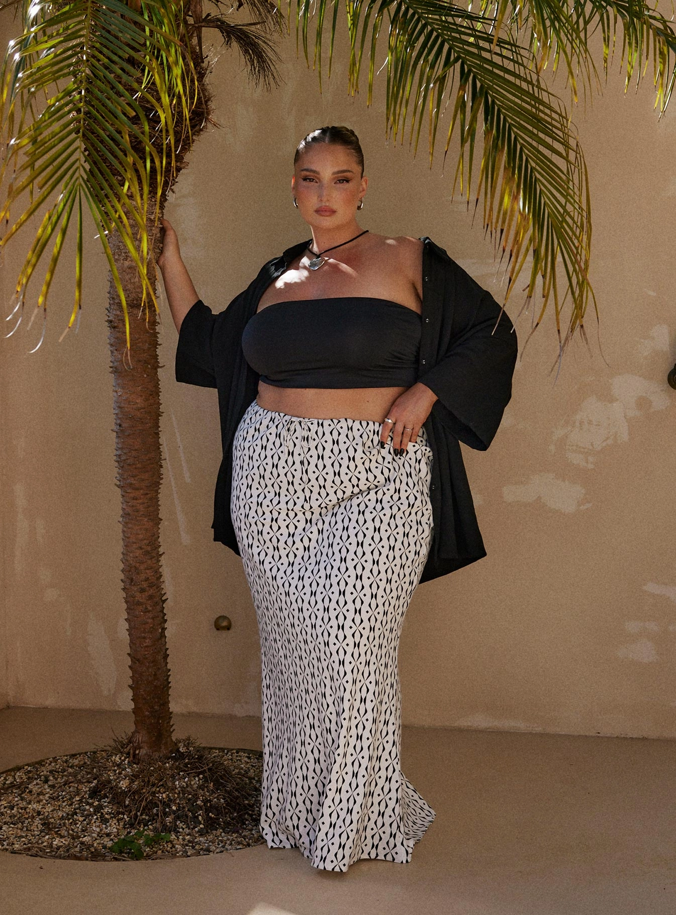 Mercer Linen Blend Maxi Skirt Black / White Curve Handmade Item