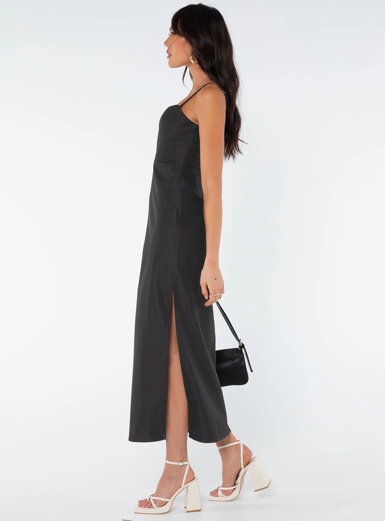 Risha Corset Midi Dress Black Night Party Textured Flow