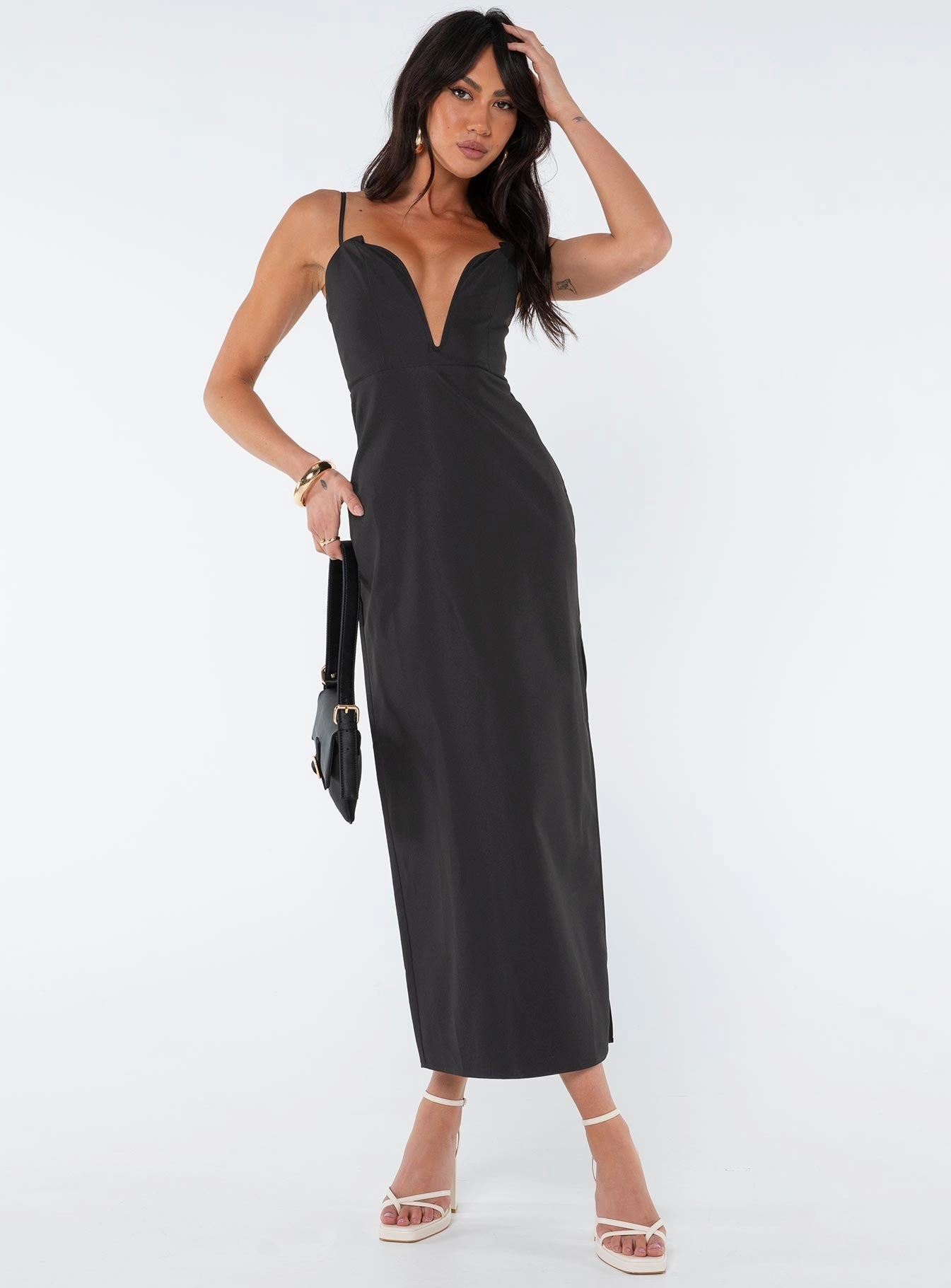 Risha Corset Midi Dress Black Subtle Glam Romantic Bloom