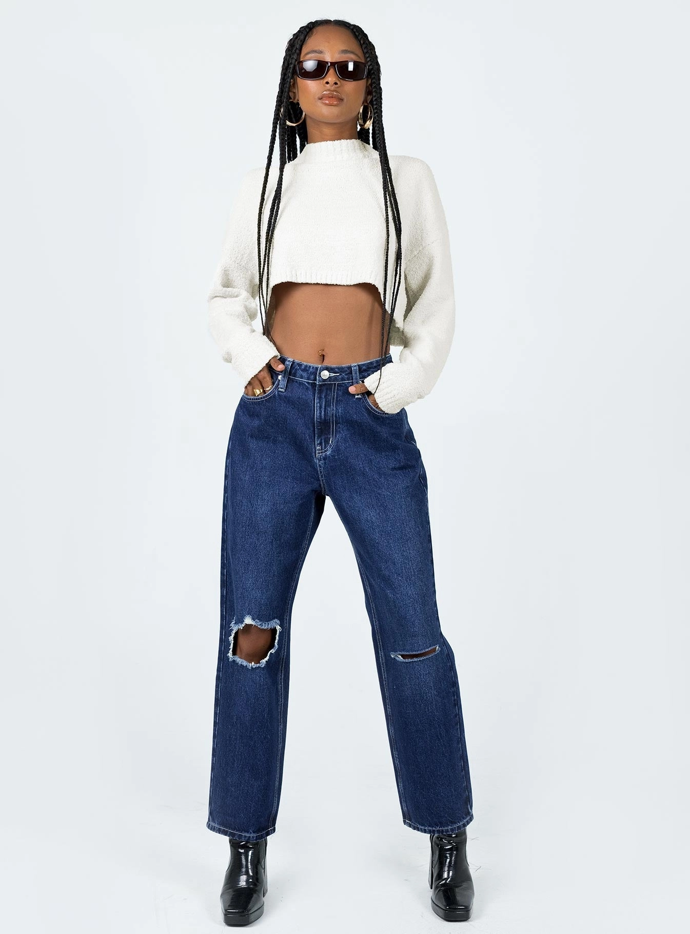 Versatile Fit Work Meeting Trendy Modern Minimalist Fairmount High Rise Straight Leg Jean Dark Wash Denim