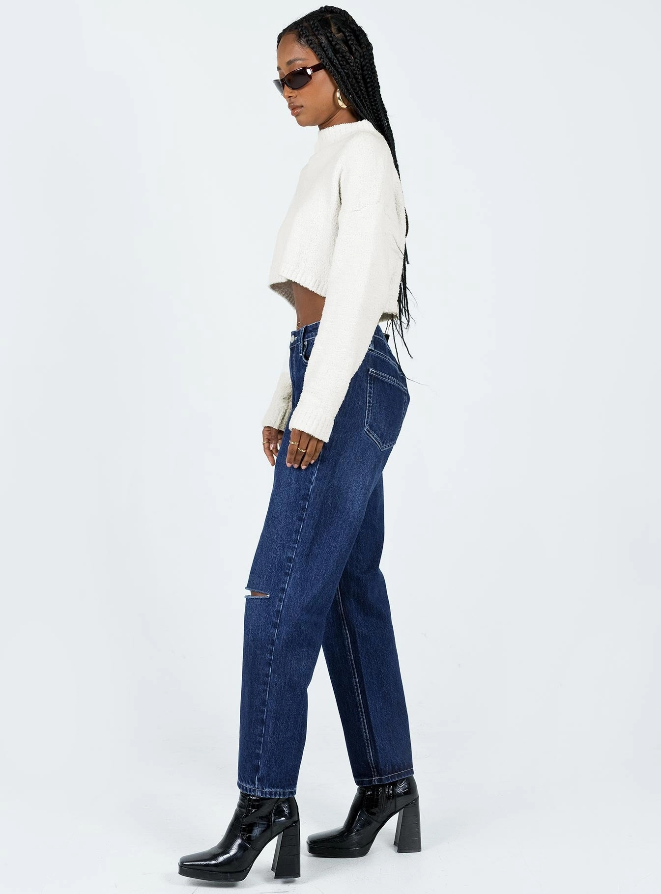 Fairmount High Rise Straight Leg Jean Dark Wash Denim Flat Lock Stitching