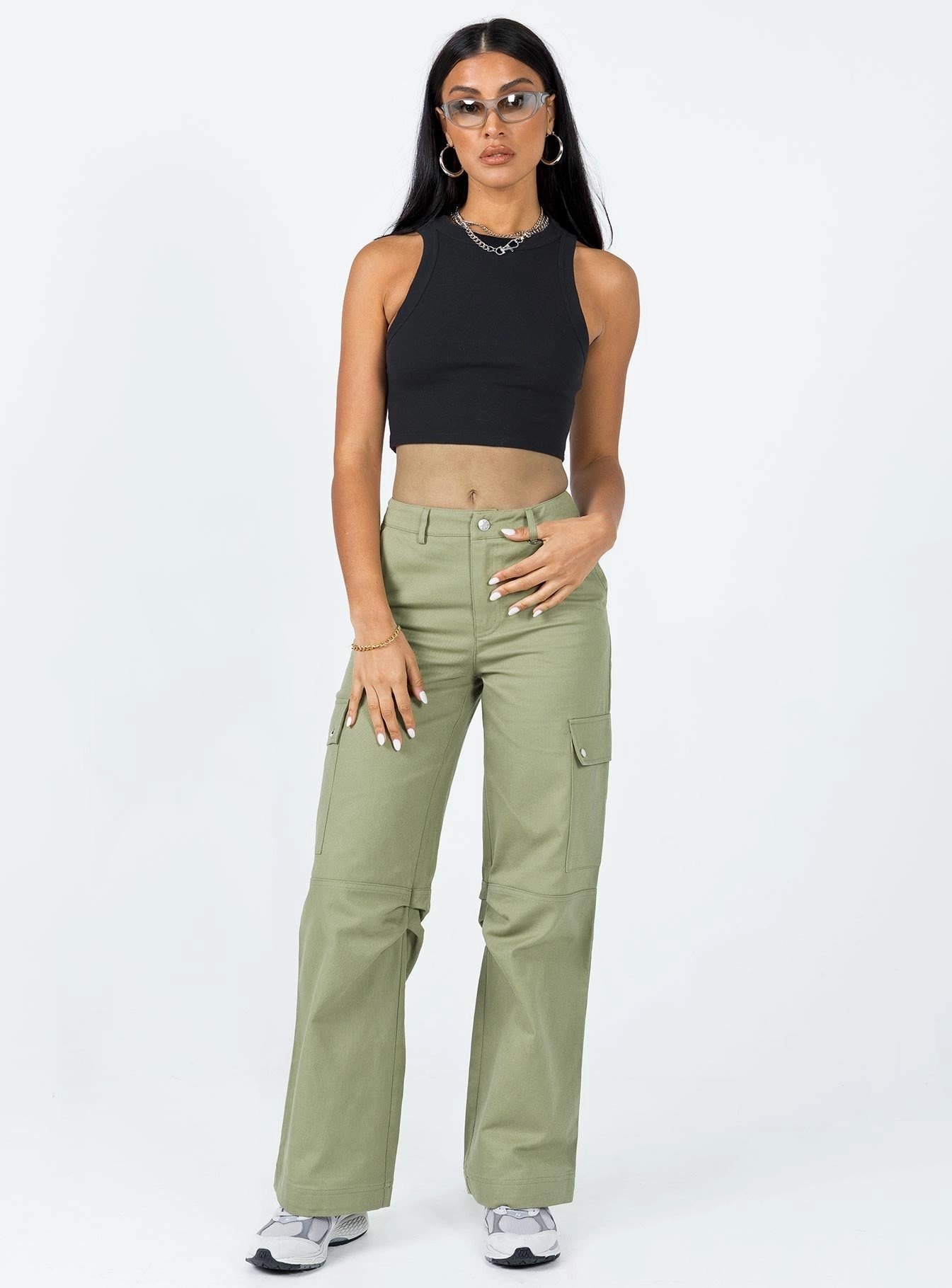 Fallout Mid Rise Cargo Pants Green Relaxed Fit Design