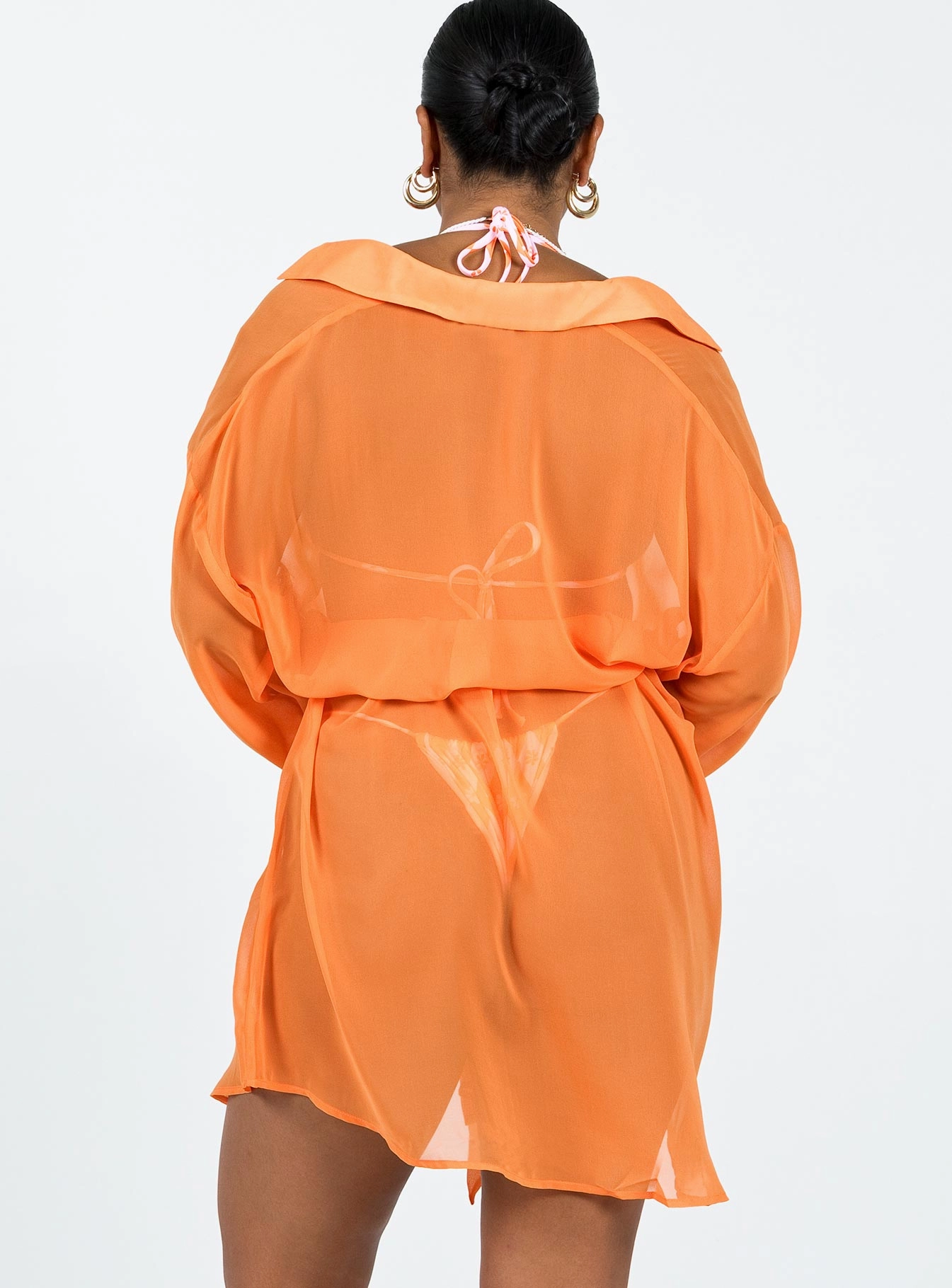 Casual day-to-night piece Minimalist Layering Hennie Long Sleeve Mini Dress Orange