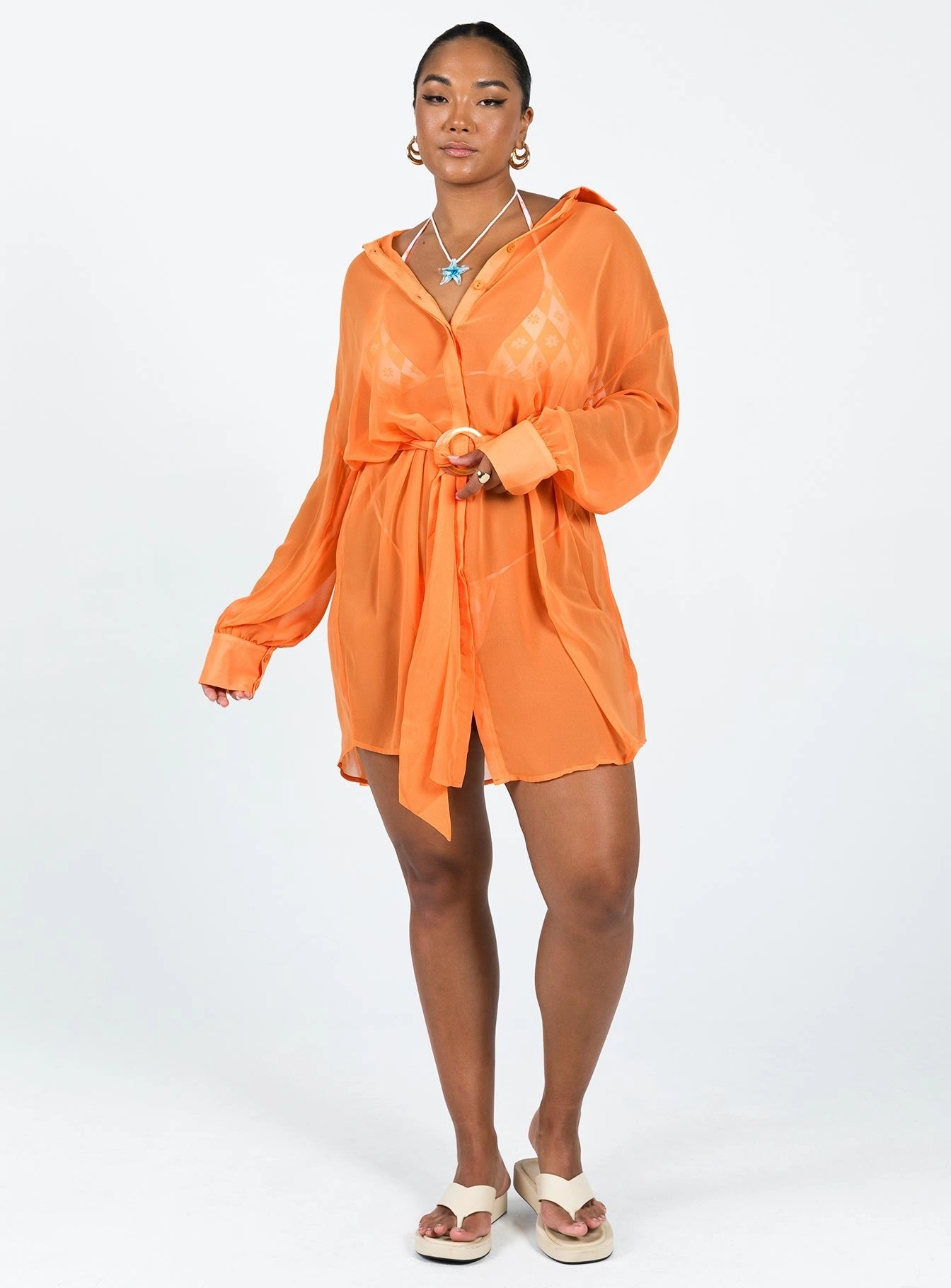 Hennie Long Sleeve Mini Dress Orange Shape Retention