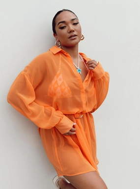 Hennie Long Sleeve Mini Dress Orange Body Flow