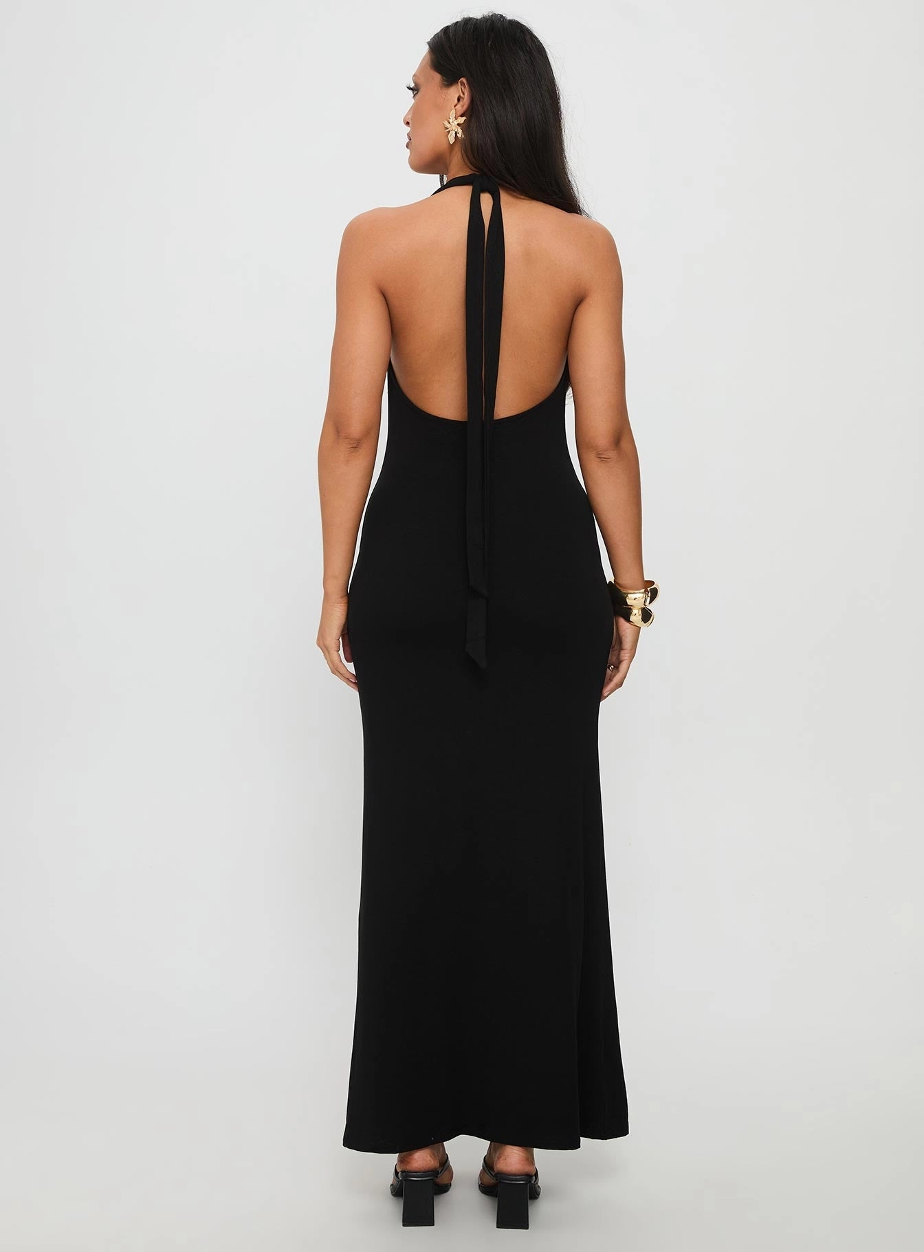 Evening Wear Diamonde Halter Scarf Maxi Dress Black