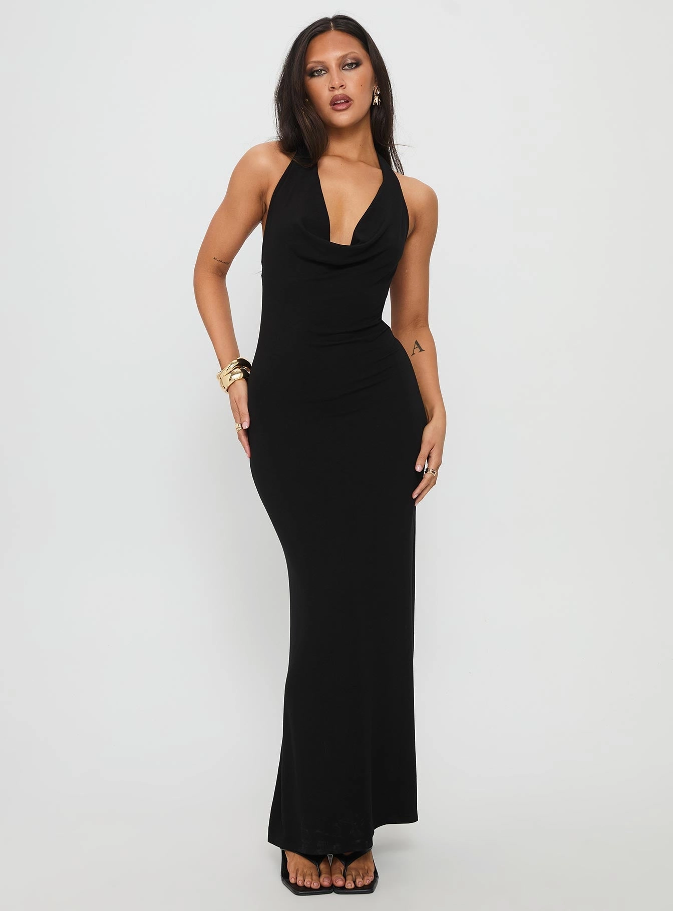 Diamonde Halter Scarf Maxi Dress Black All Day Look Lightweight and Breezy