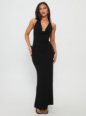 Diamonde Halter Scarf Maxi Dress Black All Day Look Lightweight and Breezy